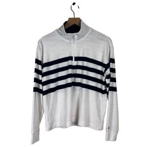 Faherty Mens XS Quarter Zip Pullover White Navy Striped Terry WKU2410-ONR
